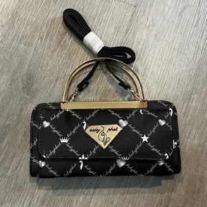 NEW Black Baby Phat Wallet Purse with gold metal handles & Crossbody strap.